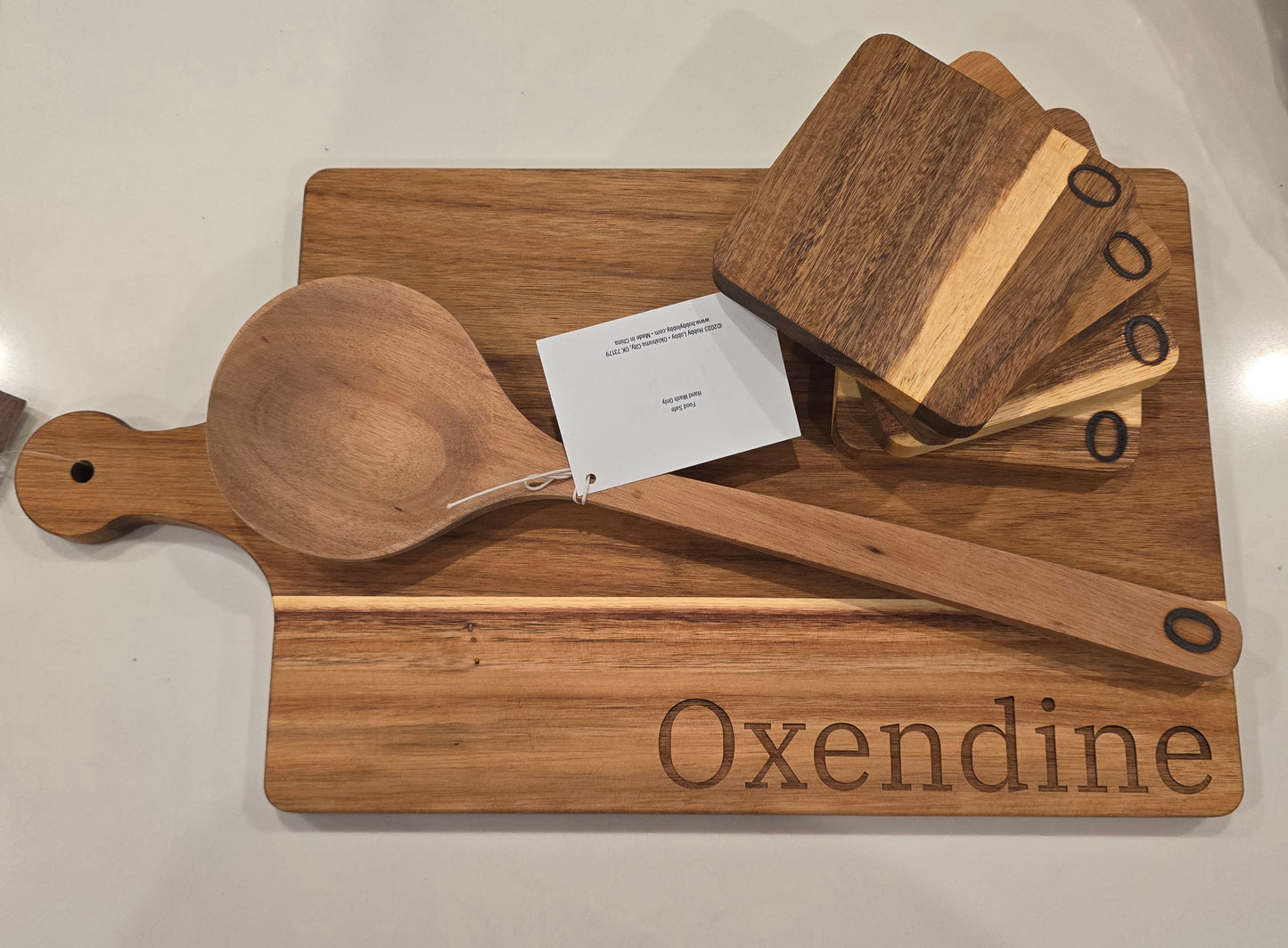 Custom cutting board, coasters, spoon