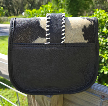 2837 Black Cowhide Fur Handbag Western Leather Crossbody Sling Purse Multi-Purpose Purse Fur Handbag Western Leather Crossbody Sling Purse Multi Purpose Purse