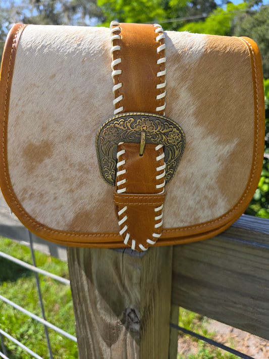 2837 Tan Cowhide Fur Handbag Western Leather Crossbody Sling Purse Multi-Purpose Purse Fur Handbag Western Leather Crossbody Sling Purse Multi Purpose Purse