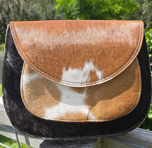 672 Cowhide Fur Handbag Western Leather Crossbody Sling Purse Multi Purpose Purse