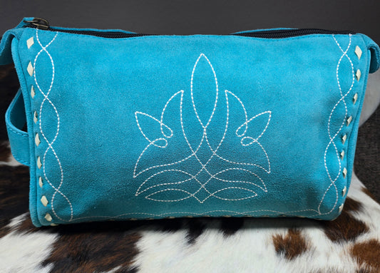 Eleanore Teal Boot Stitch Makeup Bag
