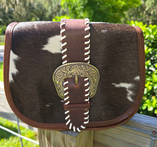 2837 Brown Cowhide Fur Handbag Western Leather Crossbody Sling Purse Multi-Purpose Purse Fur Handbag Western Leather Crossbody Sling Purse Multi Purpose Purse